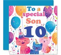 10th Son Birthday Card - Cute Cats Special Son - Happy 10th Birthday Card from Mum Dad, 145mm Age 10 Greeting Cards
