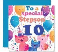 10th Step Son Birthday Card, Cute Cats Special Step Son