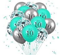 10th Teal Birthday Balloons Decorations, 15PCS Teal Silver 10th Happy Birthday Balloon for Kids Boy Girl 10 Anniversary Cyan Party Latex Clear Confetti Balloons Decor Indoor Outdoor Supplies