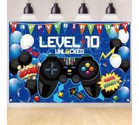 10th Video Game Backdrop, 1.8x1.2m Large Banner for Boy Level Up 10th Video Game Birthday Decorations Gaming Background Photo Props Blue Game Party Supplies for Boys Birthday