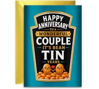 10th Wedding Anniversary Card for Couple - Funny Bean Tin Anniversary Card - Luxury A5 Greeting Card with Gold Envelope