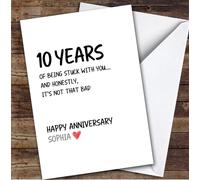 10th Wedding Anniversary Card Personalised Years Of Being Stuck With You | Custom Card Personalised Cards, For Husband, For Wife, Him, Her, Anniversary, 10th