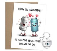 10th Wedding Anniversary Card, Tin 10 Anniversary Card with with Envelopes, Funny Tin Keyrings, 10th Wedding Anniversarys Gifts for Wife Husband Couple