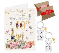 10th Wedding Anniversary Card, Tin Wedding Anniversary Cards, Ten Years Anniversary Card, Tenth Anniversary Keyring Gifts for Couple (10th)