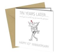 10th Wedding Anniversary Card, Tin Years Later Design with Tin Man Couple, Romantic Greeting Card
