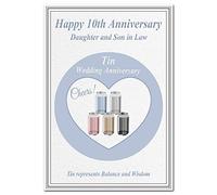 10th Wedding Anniversary cards - Tin 10 Ten Year Unique Happy Greeting (Daughter and Son in Law card - Modern Cans)