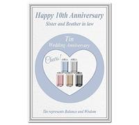 10th Wedding Anniversary cards - Tin 10 Ten Year Unique Happy Greeting (Sister and Brother in law card - Modern Cans)