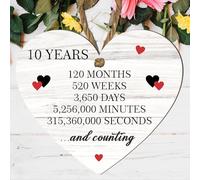10th Wedding Anniversary Heart Plaque - Celebrate a Decade of Love, Tin Anniversary Keepsake - Sizes 10cm 15cm 23cm (Medium: 15 cm (H) × 13 cm (W))