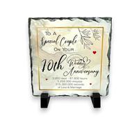 10th Wedding Anniversary Slate for a Special Couple - Handcrafted Natural Slate Plaque with Stand - Romantic Keepsake - 15cm x 15cm