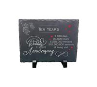 10th Wedding Anniversary Slate - Handcrafted Natural Stone Plaque with Stand - Romantic Tenth Year Keepsake - 3,650 Days of Love - Forever in Love Design - 20cm x 15cm