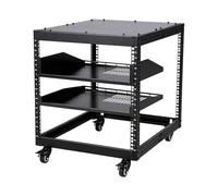 10U Open Frame Server Rack, 23''-40'' Adjustable Depth, Wall Mount & Free Standing Network Rack with 4 Lockable Casters & 2pcs 1U Server Rack Shelf, Holds All Your IT/AV Equipment Rack