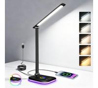 10W LED Desk Lamp with RGB Night Light, 5 Colors Stepless Dimming Table Lamp with USB Charging Port, Touch Control, Memory Function, Bedside Mood Light, for office work, study, and reading, Black