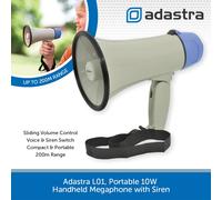 Adastra L01 Portable megaphone Battery Operated and supplied with Carry Strap Volume control and selectable Siren , Events, Public address, Festivals, sporting events, demonstrations