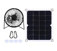 10W Solar Panel with Cooling Fan, Solar Powered Ventilation System, High Efficiency Monocrystalline Silicon Panel for Pet House Greenhouse RV Camping, Includes Fan Carabiner Suctio