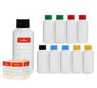10x 100 ml Octopus plastic bottles, HDPE plastic bottles with colorful screw caps, empty bottles with colorful screw caps, square bottles incl. labels
