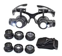 10X 15X 20X 25X LED Double Eye Jeweler Repair Watch Magnifier Loupe Glasses Lens Red Dot and Magnifier Combo