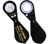 10x 21mm LED Loupe Jeweler Magnifier Magnification Dual 6 LED Lights (White) & UV Light, Black Frame, Foldaway Pocket, Achromatic Aplanatic, Triplet Lens Magnifying Gem (10X Magnificaiton)