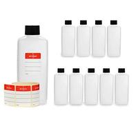 10x 250 ml Octopus Plastic Bottles, HDPE Plastic Bottles with Black Screw caps, Empty Bottles with Black Screw caps, Square Bottles incl. Labels