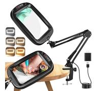 10X 30X Large Magnifying Glass with Light, Rectangle Hands Free Magnifier with 5 Color Modes, Adjustable LED Lighted Magnifying with Clamp Desk Lamp for Reading Close Work Craft Painting