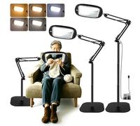 10X 30X Magnifying Glass with Light and Stand - 2-in-1 Floor & Desk LED Magnifier, 45 LEDs 5 Colour 4 Brightness, 7 Inch Lens Adjustable Arm for Reading Crafts Sewing