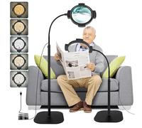 10X 30X Magnifying Glass with Light & Floor-standing, 54 LED Dimmable Floor Lamp, 3 Levels, 2-in-1 Gooseneck Lighted Magnifier for Reading, Sewing, Crafts, Close Work