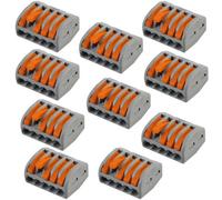 10 PACK | 5 Way 32 AMP WAGO Lever Connector | Electrical Push Snap Fit Terminal Block | Reusable Lighting Junction Choc Clamp | 0.08mm² - 4mm² Power Cables | 222-415 | 400V Max Spring Arm Wire Holder