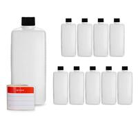 10x 500 ml Octopus plastic bottles, HDPE plastic bottles with black screw caps, empty bottles with black screw caps, square bottles incl. labels