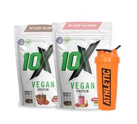 10X Athletic NO WHEY Stack Vegan Protein Powder - Informed Sports Certified, High in BCAAs & EAAs, Plant-Based Pea Protein - Strawberry Banana & Chocolate Strawberry, 30 Servings Each