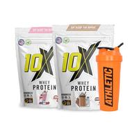10X Athletic ONLY WHEY Stack - 2 Whey Protein + 1 Shaker - Informed Sport Certified, Fast-Absorbing Whey for Muscle Recovery, High in BCAAs & EAAs, - Chocolate Milk or Vanilla Ice Cream, 30 Servings