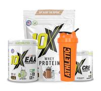 10X Athletic Starter Stack - Whey Protein (Chocolate Milk), EAA(Tangerine), Creatine Monohydrate & Shaker - Lean Muscle, Recovery & Hydration Bundle - Informed Choice Approved, Pro Athlete Trusted