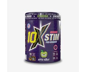 10X Athletic Stim Pre Workout Beta Alanine Caffeine Creatine Sugar Free Vegan Low Calorie Various Flavours 600g 23/50 servings (Apple Attack)