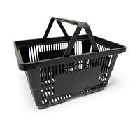 10x Black 28 Litre Plastic Shopping Basket with Handles Heavy-Duty HDPE Basket for Retail, Grocery & Convenience Stores Lightweight, Stackable