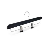 10x Black Wooden Trouser & Skirt Clip Hangers 36cm with Adjustable Chrome Clips | Space Saving Black Clip Hangers with 360° Swivel Hook | Strong Wooden Bar for Trousers, Skirts & Heavy Fabrics