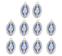 10x Blessed Virgin Pendant Charms Catholic Bracelets Necklace Pendant with Loop Miraculous Medals for DIY Jewelry Making