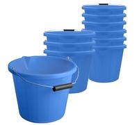 10x Blue Plastic Builders Buckets 3 Gallon 14 Litre Water Mixing Storage Strong with Handle and Spout Ideal Made in U.K.