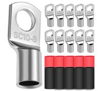 10x Cable Lugs 10mm² M8 Thickened Copper | Uninsulated SC Crimp Lugs Battery Cable Ends Lugs Battery Terminals with 10Pcs Heat-shrink Tubing 3: 1