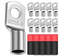 10x Cable Lugs 25mm² M8 Thickened Copper Uninsulated SC Crimp Lugs Battery Cable Ends Lugs Battery Terminals with 10 Heat-shrink Tubing 3: 1