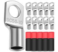 10x Cable Lugs 50mm² M10 Thickened Copper | Uninsulated SC Crimp Lugs Battery Cable Ends Lugs Battery Terminals with 10Pcs Heat-shrink Tubing 3: 1
