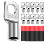 10x Cable Lugs 6mm² M8 Thickened Copper Uninsulated SC Crimp Lugs Battery Cable Ends Lugs Battery Terminals with 10 Heat-shrink Tubing 3: 1