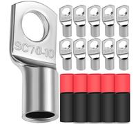 10x Cable Lugs 70mm² M10 Thickened Copper Uninsulated SC Crimp Lugs Battery Cable Ends Lugs Battery Terminals with 10 Heat-shrink Tubing 3: 1