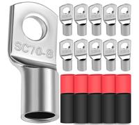 10x Cable Lugs 70mm² M8 Thickened Copper Uninsulated SC Crimp Lugs Battery Cable Ends Lugs Battery Terminals with 10 Heat-shrink Tubing 3: 1