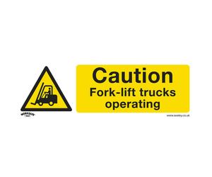 10x CAUTION FORK-LIFT TRUCKS Safety Sign - Rigid Plastic 300 x 100mm Warning