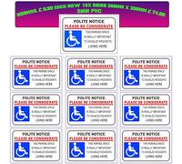 10X DISABLED PARKING SIGN POLITE TO MAKE AWARE RESIDENTS ‘PLEASE BE CONSIDERATE’ (Black Red Blue White, 300MM X 200MM)
