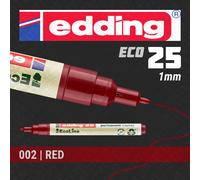 edding 25 Ecoline permanent marker - red - box of 10 - round tip 1 mm - waterproof, quick-drying, smear-proof pens - for cardboard, plastic, glass, wood, metal and fabric - refillable