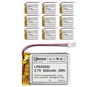 10X EEMB 3.7V 820mAh 653042 Lipo Battery Rechargeable Lithium Polymer ion Battery Pack with JST Connector UN38.3 (UL Certified for Cell)Make Sure Device Polarity Matches with Battery Before Purchase!