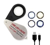 10X Foldable Jewelers Loupe with UV and LED Lights Rechargeable Eye Loop Magnifier Illuminated Metal Pocket Loupe Magnifying Glass for Jewelry, Currency, Gemstone, Coins, Stamps