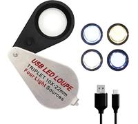 10X Foldable Jewelers Loupe with UV & LED Lights, Four Light Modes, RechargeableI lluminated Eye Loop Magnifier, Pocket Jewelry Magnifying Glass for Jewelry,