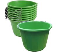 10x Heavy Duty Green Plastic Builders Buckets 3 Gallon 14 Litre Water Mixing Storage Strong with Handle and Spout Ideal Made in U.K.