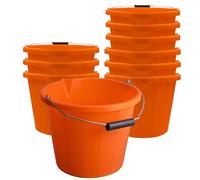 10x Heavy Duty Orange Plastic Builders Buckets 3 Gallon 14 Litre Water Mixing Storage Strong with Handle and Spout Ideal Made in U.K.