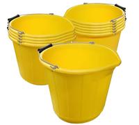 10x Heavy Duty Yellow Plastic Builders Bucket 3 Gallon 14 Litre Water Mixing Storage Strong with Handle and Spout Ideal for Construction Trade, Animal Feed, etc Made in U.K.